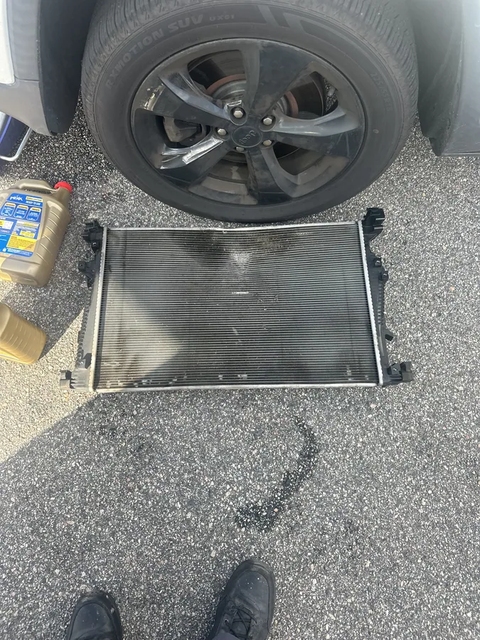 Radiator pulled during a mobile cooling system repair